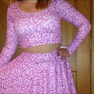 Black Milk Clothing LS Braaaains Crop Top Sz M